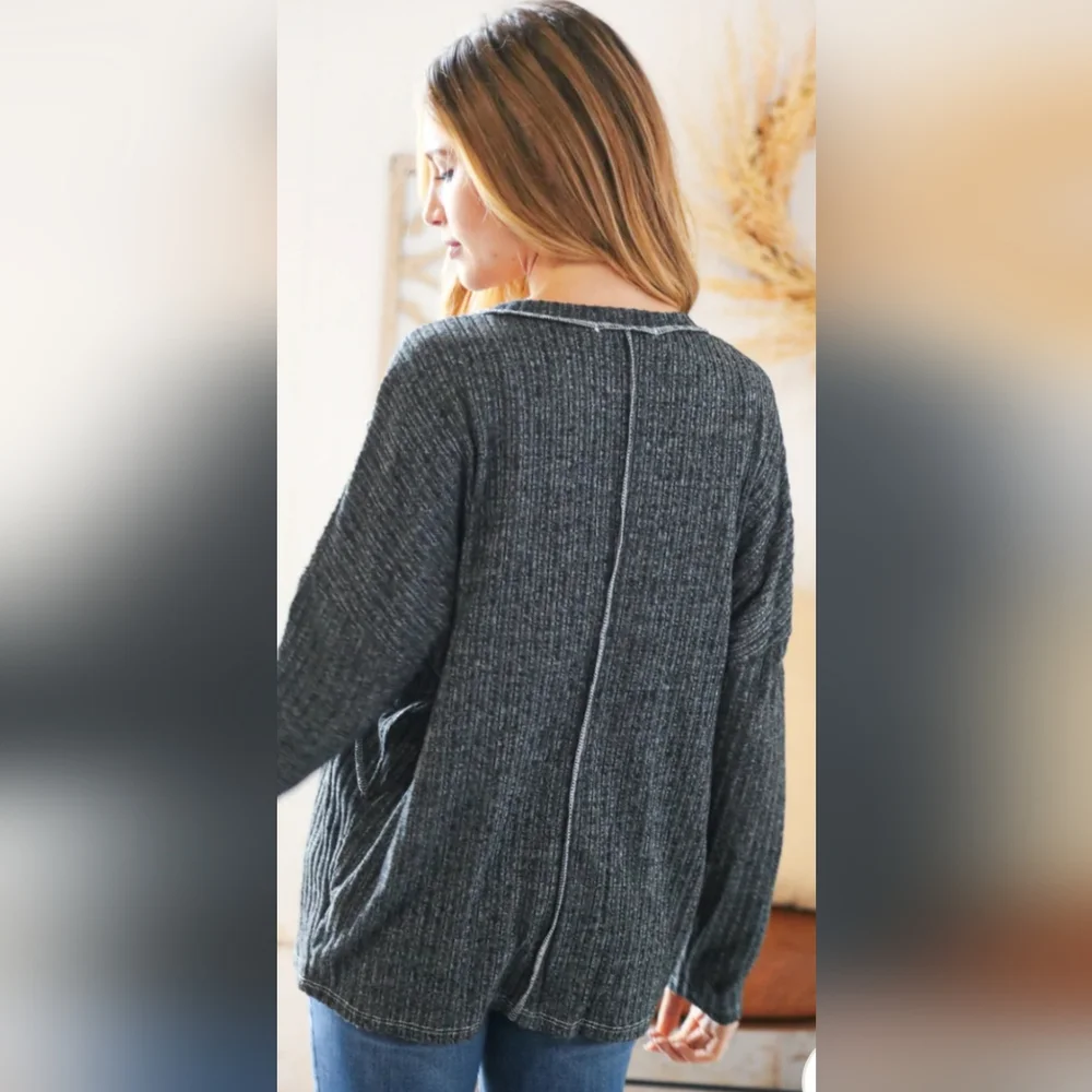 Plus Black Hacci Ribbed Top - Picture 3 of 3